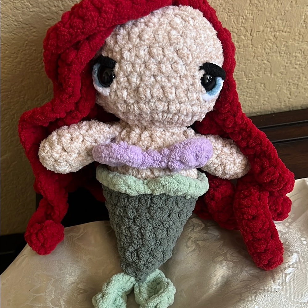 Handmade Crochet Mermaid Doll with Red Hair